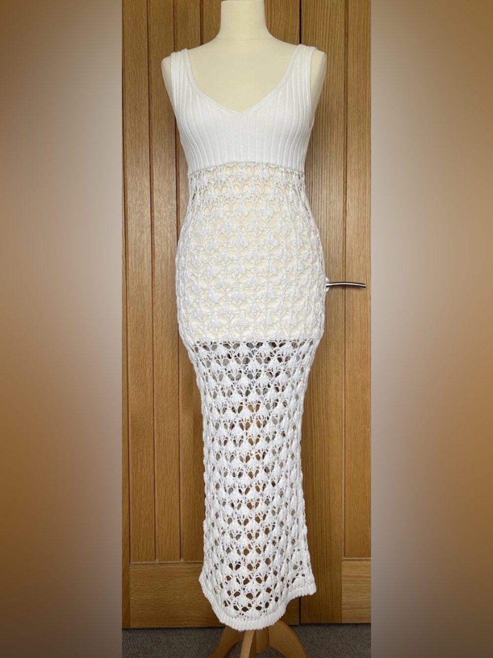 Pinko Italy size XS/S (no tags) crochet knit maxi dress ivory beach cover up